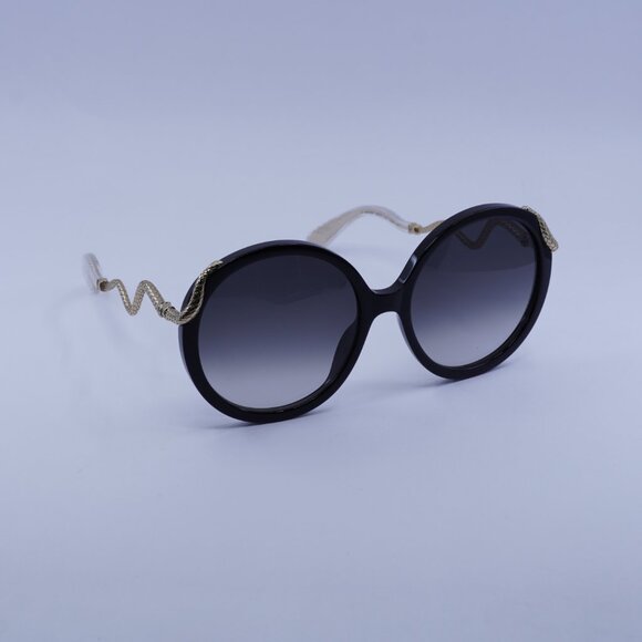 Roberto Cavalli SRC004M 0700 Sunglasses Shiny Black/Gold Round Frame - Picture 4 of 10